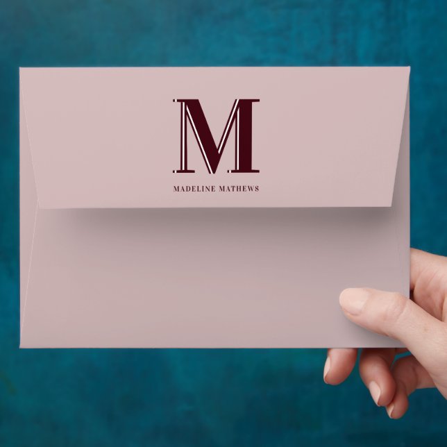 Modern monogram name typography pink red envelope (Hand)