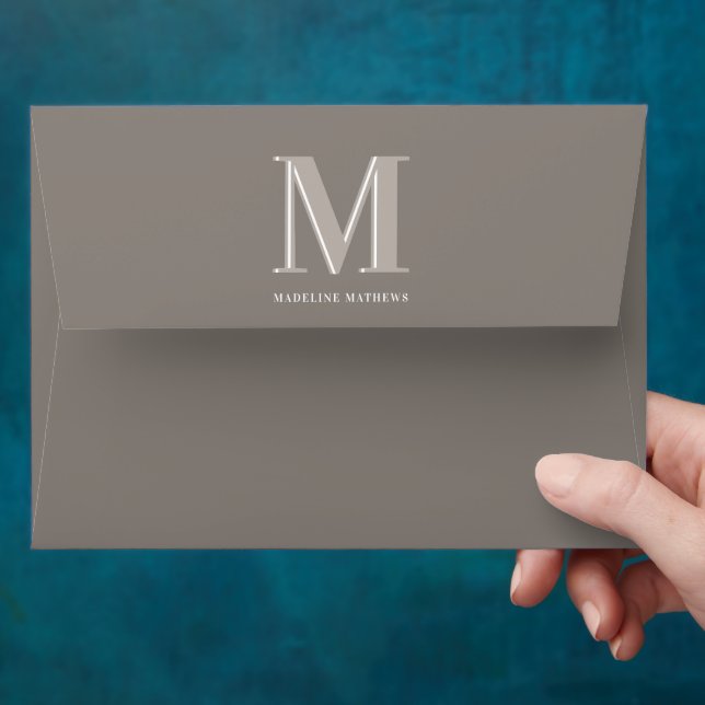 Modern monogram name typography taupe envelope (Hand)
