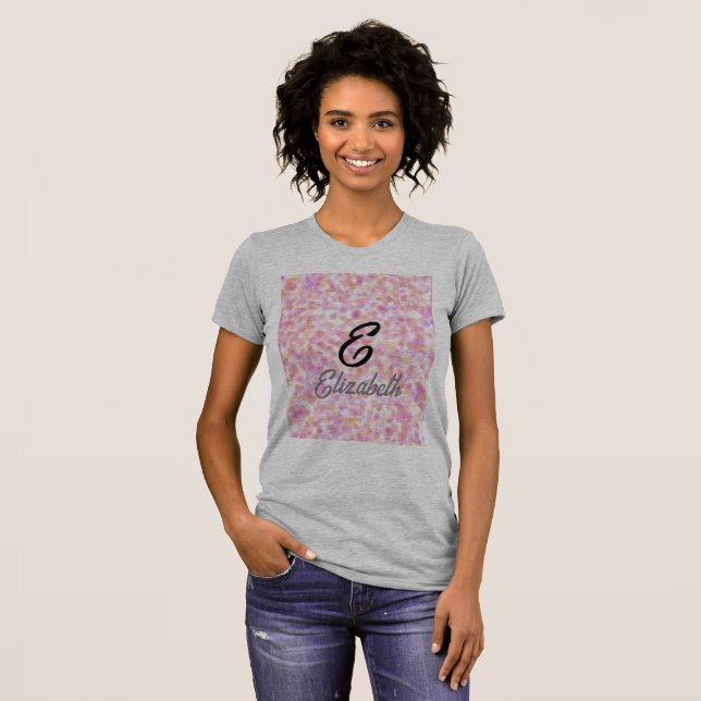 Modern Monogram Name Watercolor Pink Yellow Spots  T-Shirt (Front Full)