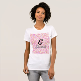 Modern Monogram Name Watercolor Pink Yellow Spots T-Shirt