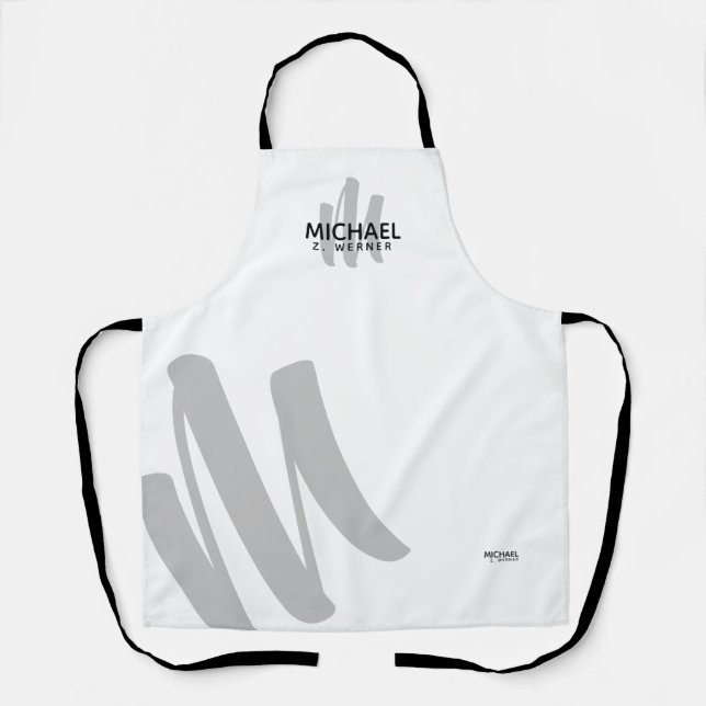 modern monogram name white apron (Front)
