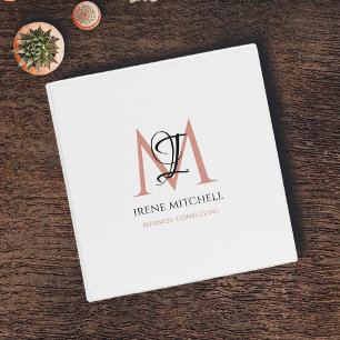 Modern Monogram Name White Black Rose Gold 3 Ring Binder