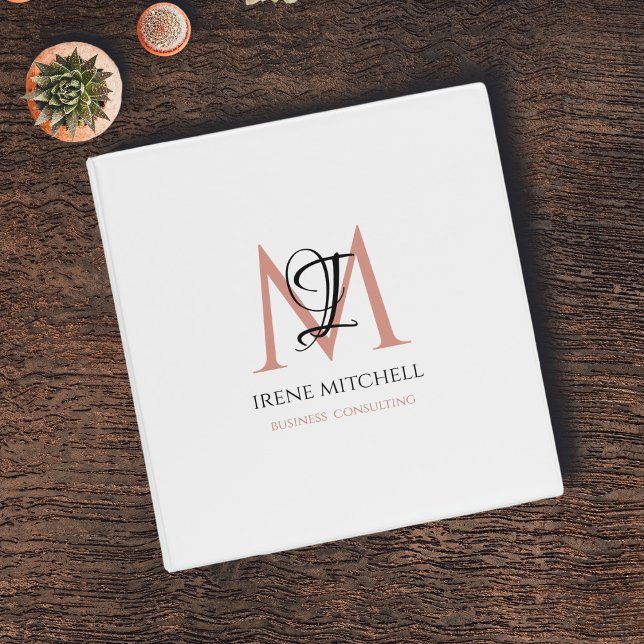 Modern Monogram Name White Black Rose Gold 3 Ring Binder (Creator Uploaded)