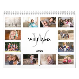 Modern Monogram Name White Custom 2021 Photo Calendar
