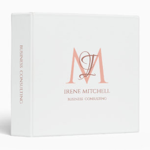 Modern Monogram Name White Rose Gold 3 Ring Binder