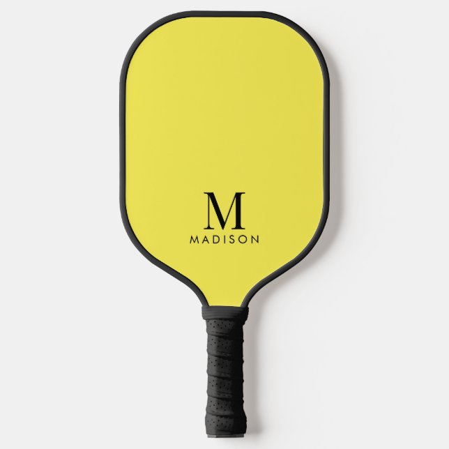 Modern Monogram Name Yellow Pickleball Paddle (Front)