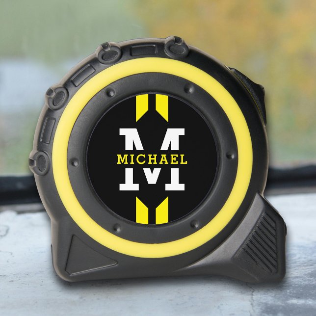 Modern Monogram Name Yellow Stripe Tape Measure (Creator Uploaded)
