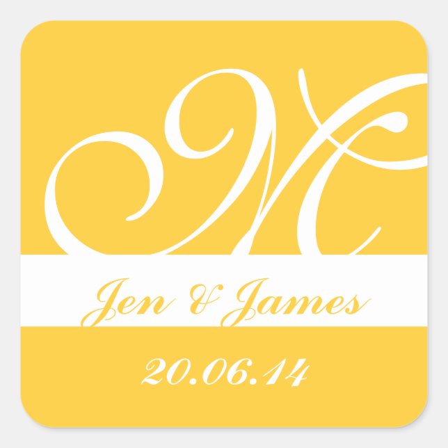 Modern Monogram Names Date Wedding Favor Stickers (Front)