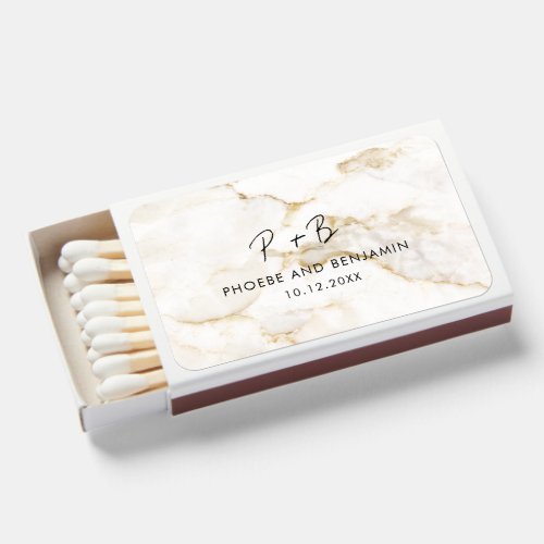 Modern Monogram Names Gold Marble Wedding Favors Matchboxes