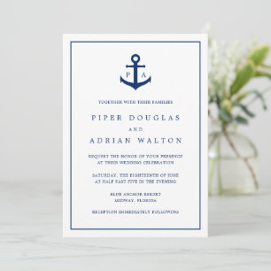 Modern Monogram Nautical Anchor Elegant Wedding Invitation