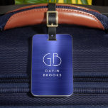 Modern Monogram Navy Blue Brushed Glam Metallic Luggage Tag<br><div class="desc">Elegant Modern Monogrammed Monogram Navy Blue Brushed Metallic Bag Tag</div>