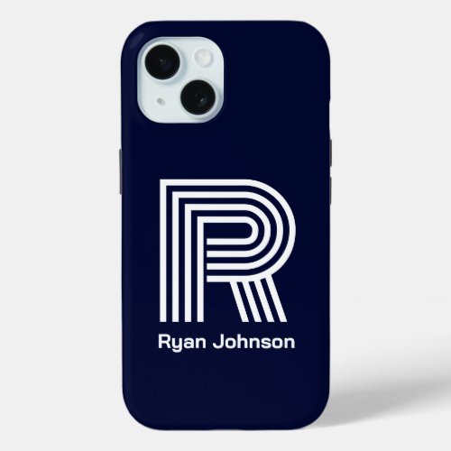 Modern Monogram Navy Blue  iPhone 15 Case