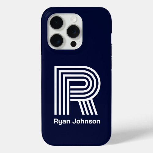 Modern Monogram Navy Blue  iPhone 15 Pro Case