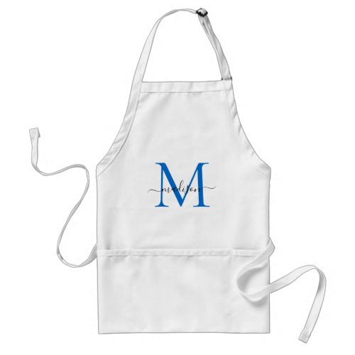 Modern Monogram Navy Blue Chic Script Chef Cuisine Adult Apron
