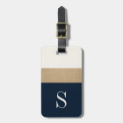 Modern Monogram Navy Blue Gold Striped Luggage Tag