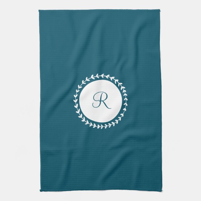 Modern Monogram Navy Blue Kitchen Towel (Vertical)