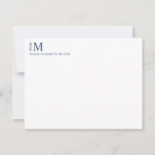 Modern Monogram Navy Blue Personal Stationery Note (Front)