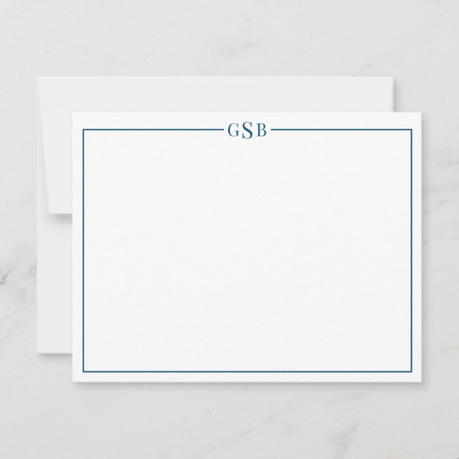 Modern Monogram Navy Blue Personal Stationery Note Card (Front)