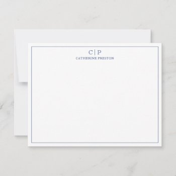 Modern Monogram Navy Blue Personal Stationery Note Card by CutieParty at Zazzle