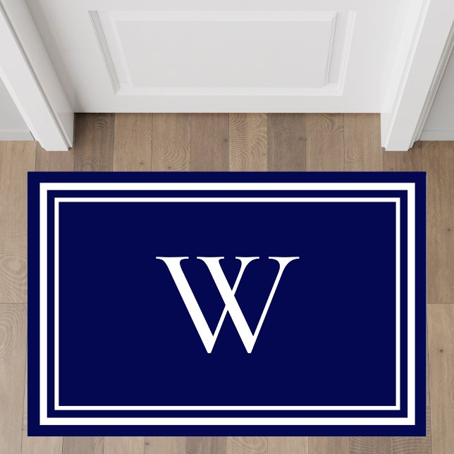 Modern Monogram Navy Blue Rug (Add a personal and classic touch of elegance to your decor with a monogram area rug)