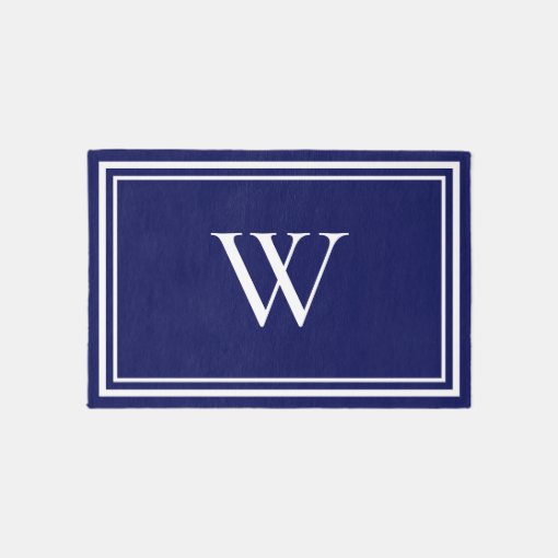 Modern Monogram Navy Blue Rug | Zazzle