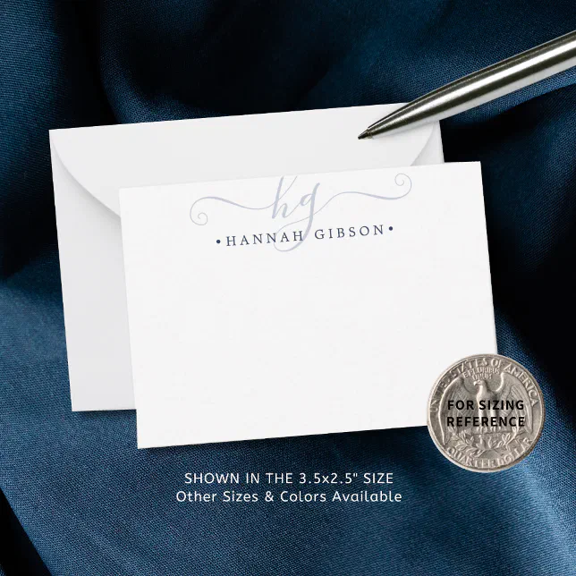 Modern Monogram Navy Blue Script Initials Note Card | Zazzle