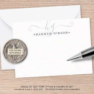 Modern Monogram Navy Blue Script Initials Note Card
