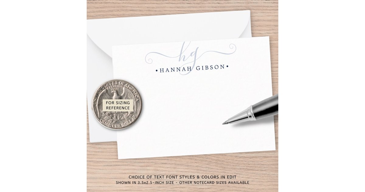 Modern Monogram Navy Blue Script Initials Note Card | Zazzle