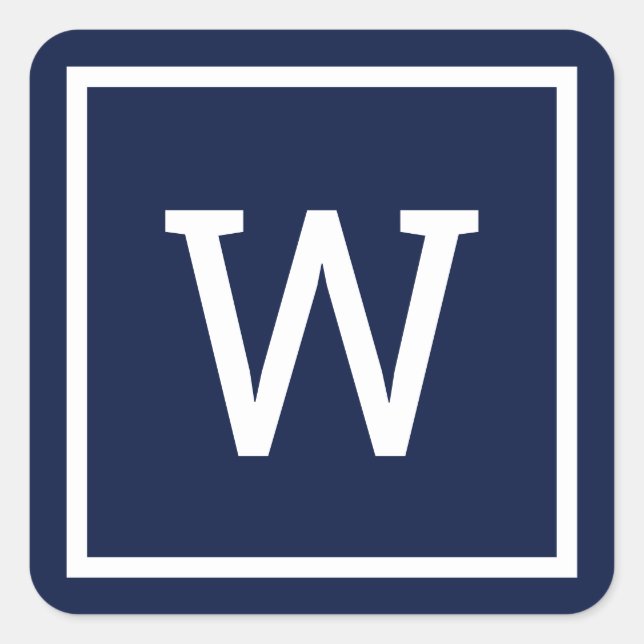 Modern Monogram Navy Blue Square Sticker (Front)
