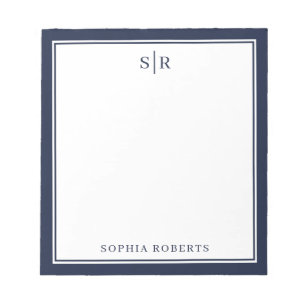 Modern Monogram Navy Blue White Custom Name Notepad
