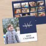 Modern Monogram Navy Blue White Custom Photo Calendar<br><div class="desc">Create your own modern custom photo wall calendar. The cover features your vertical photo on the left with your name and monogram in an elegant font on a navy blue color block on the right. Below it, the calendar year is shown in dark blue on a white color block. Take...</div>