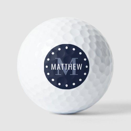 Modern Monogram Navy Blue White Name Golf Balls