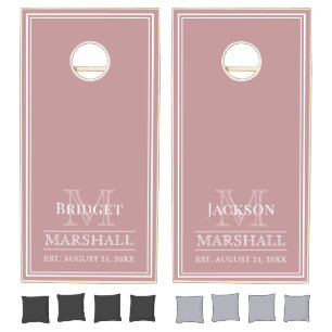 Modern Monogram Newly Wed Couple Dusty Pink Cornhole Set