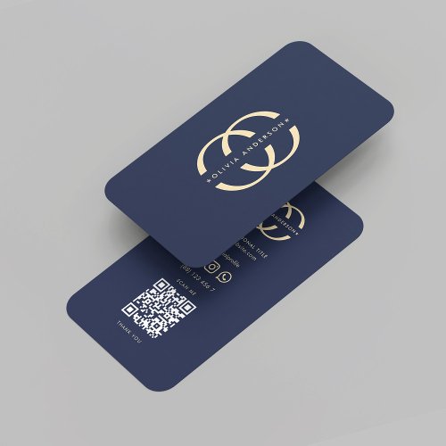 Modern Monogram O Logo Professional Dark Blue  Business Card