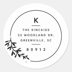 Modern monogram olive branch return address classic round sticker