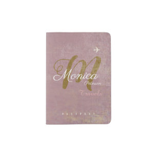 modern monogram on aged dusty rose passport holder