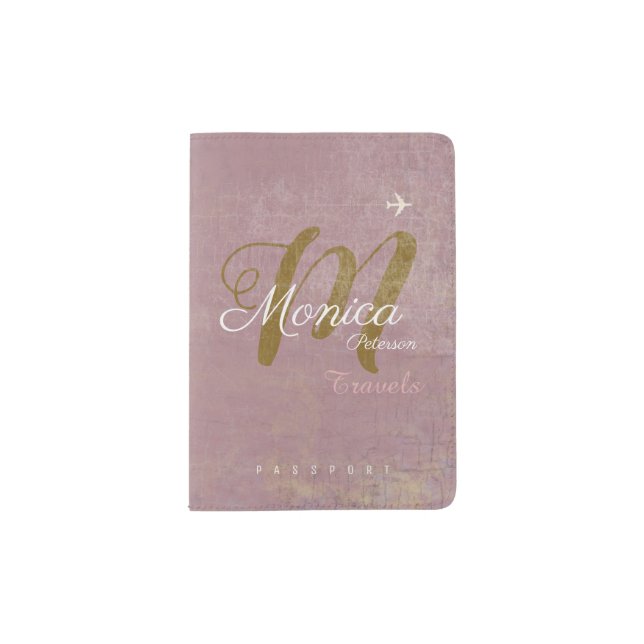modern monogram on aged dusty rose passport holder (Front)