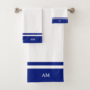 Modern Monogram on Blue and White Bath Towel Set