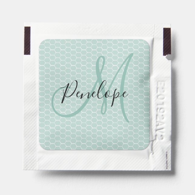 Modern Monogram on Blue Honeycomb Abstract Hand Sanitizer Packet (Sticker on Packet)