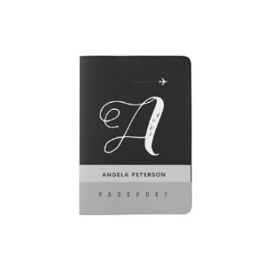 modern monogram on striped passport holder for her