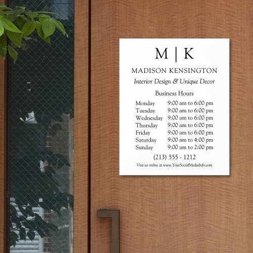 Modern Monogram or Add Logo Business Hours Acrylic Photo Tile