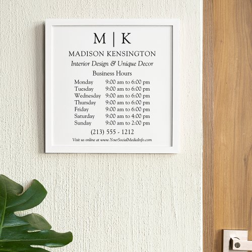 Modern Monogram or Add Logo Business Hours Peel And Stick Photo Tile