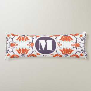 Modern Monogram Orange and Purple Vintage Floral Body Pillow