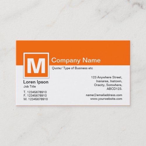 Modern Monogram _ Orange and White Business Card