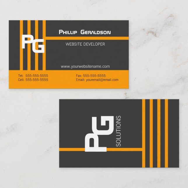 Modern Monogram Orange Business Card (Front/Back)