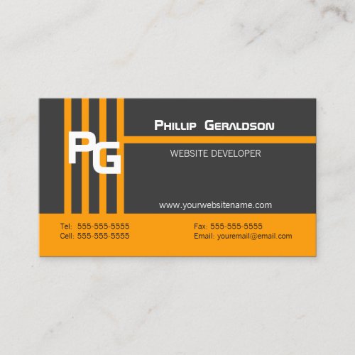 Modern Monogram Orange Business Cards