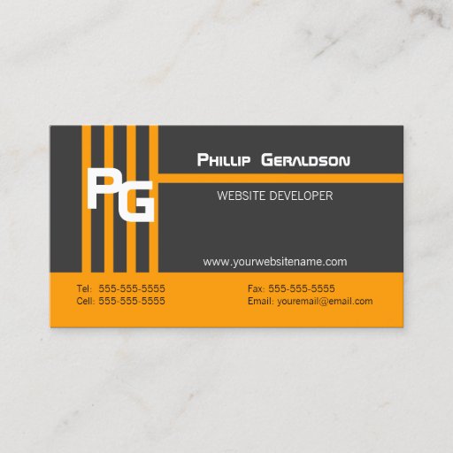 Customizable Modern Monogram Orange Business Cards