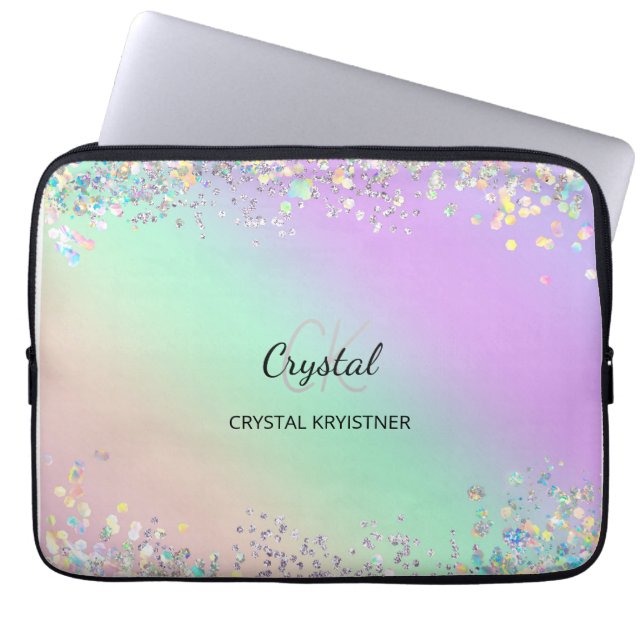 Modern Monogram Pastel Glitter  Laptop Sleeve (Front)