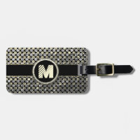 Modern Monogram Pattern in Gold and Black Luggage Tag