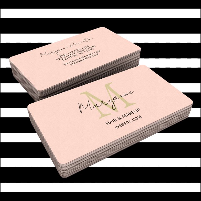 Modern Monogram Peach Business Card (Creator Uploaded)